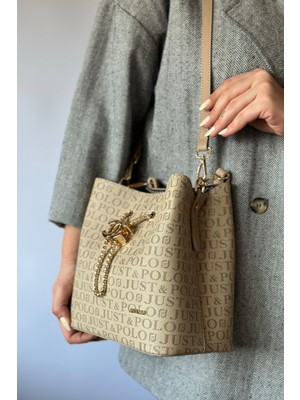 Just Polo Monogram Baskılı 3 Bölmeli Zincirli Özel Aksesuarlı Kadın Omuz Çantası AS2065