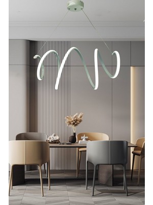 Ledmi Lighting Sarmal Beyaz LED Avize, 3 Renk Aydınlatmalı Avize, Modern Salon Avizesi, Yemek Masası Avizesi