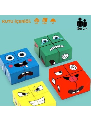 Rubik Emoji Bulmaca Oyunu 16 Küp 64 Kart ve Zil Eğitici Oyuncak