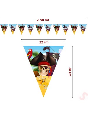 Süsle Bebek ve Parti Korsan Partisi Üçgen Bayrak Flama - 2,90 mt