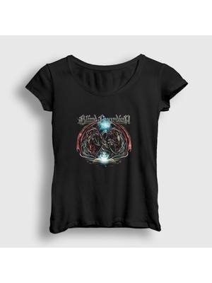 Presmono Kadın Siyah Dragons Blind Guardian T-Shirt