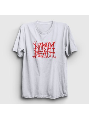 Presmono Unisex Beyaz Logo Napalm Death T-Shirt