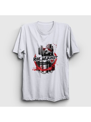 Presmono Unisex Beyaz Live Nations Rise Against T-Shirt