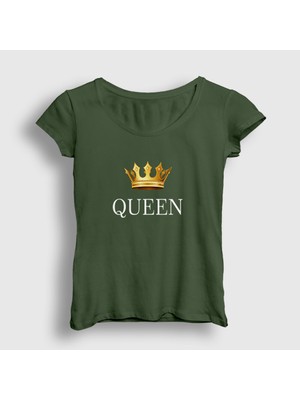 Presmono Kadın Haki Queen Kraliçe T-Shirt