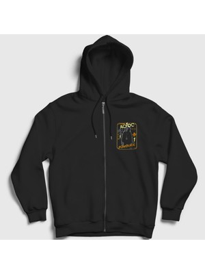 Presmono Unisex Siyah Powerage Ac Dc Fermuarlı Kapüşonlu Sweatshirt