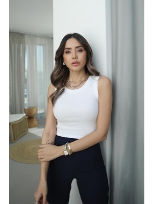 Havoş Beyaz Basic Fitilli Crop