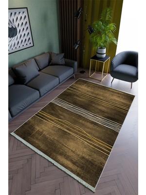 10 Post Online Salon Halısı Modern Kahverengi Altın Yolluk Kaymaz Yuvarlak Oval Kesme Ince Yıkanabilir Halı