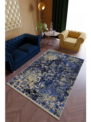 10 Post Online Salon Halısı Spor Lacivert Yolluk Kaymaz Yuvarlak Oval Kesme Ince Yıkanabilir Halı