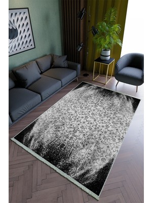 10 Post Online Salon Halısı Modern Siyah Gri Yolluk Kaymaz Yuvarlak Oval Kesme Ince Yıkanabilir Halı