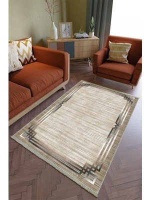 10 Post Online Salon Halısı Otantik Bej Metalik Yolluk Kaymaz Yuvarlak Oval Kesme Ince Yıkanabilir Halı