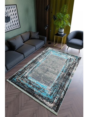 10 Post Online Salon Halısı Modern Mavi Siyah Gri Yolluk Kaymaz Yuvarlak Oval Kesme Ince Yıkanabilir Halı