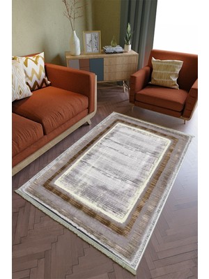 10 Post Online Salon Halısı Otantik Gri Altın Yolluk Kaymaz Yuvarlak Oval Kesme Ince Yıkanabilir Halı