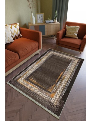 10 Post Online Salon Halısı Otantik Kahverengi Yolluk Kaymaz Yuvarlak Oval Kesme Ince Yıkanabilir Halı