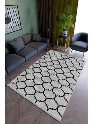 10 Post Online Salon Halısı Modern Gri Siyah Yolluk Kaymaz Yuvarlak Oval Kesme Ince Yıkanabilir Halı