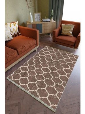 10 Post Online Salon Halısı Otantik Kahverengi Yolluk Kaymaz Yuvarlak Oval Kesme Ince Yıkanabilir Halı