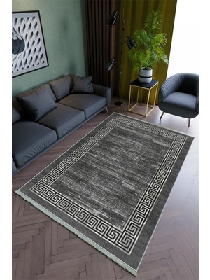 10 Post Online Salon Halısı Modern Gri Yolluk Kaymaz Yuvarlak Oval Kesme Ince Yıkanabilir Halı
