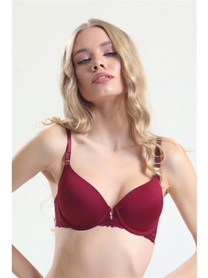 Magic Form 4520 Kadın Bordo Süngerli Dantelli Sütyen