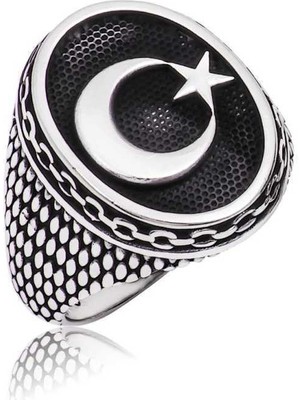 Stil Love Gümüş Ay Yıldız Erkek Yüzük