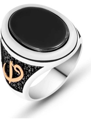 Stil Love Gümüş Siyah Taşlı Elif Vav Erkek Yüzük