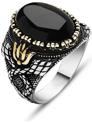 Stil Love Gümüş Siyah Taşlı Erkek Yüzük