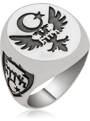 Stil Love ​Gümüş Çift Başlı Kartal Ay Yıldız Erkek Yüzük