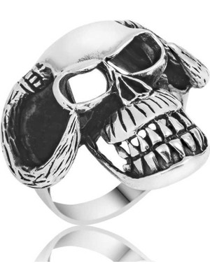 Stil Love Gümüş Kuru Kafa Erkek Yüzük