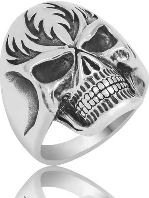 Stil Love Gümüş Kuru Kafa Erkek Yüzük