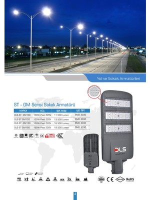 DLS 150W LED Yol Sokak Armatür Dls Park Bahçe Çevre Site Bina Dış Mekan Lamba Aydınlatma Ledli Sokak Armatürü