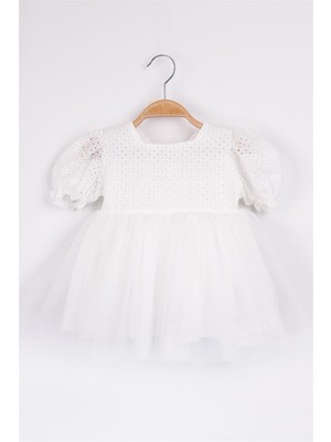 Le Mabelle Beyaz  Kısa Kollu Fisto Bluzlu Tül Etekli Kız Çocuk Elbise - Marcia
