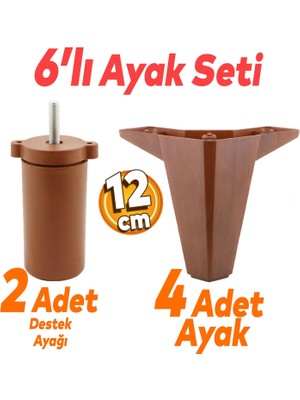Badem10 Sedir 6'lı Set Mobilya Tv Ünitesi Çekyat Koltuk Kanepe Destek Yükseltici Ayağı 12 Cm Kahverengi Baza Ayakları
