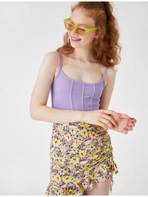 Koton Çiçekli Mini Etek Büzgülü