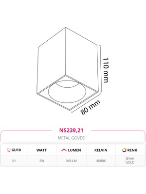 Nevo 5W Sıva Üstü Tavan Armatürü Siyah Gold 4000K Ilık Beyaz NS239