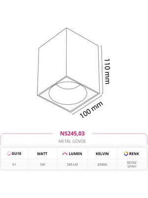 Nevo Sıva Üstü Tavan Armatürü Siyah Beyaz 6500K Beyaz Işık NS245