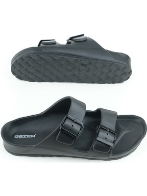 Gezer Siyah Erkek Terlik Ayarlanabilir İki Toka ile Islak Zemine Uygun Düz Topuk