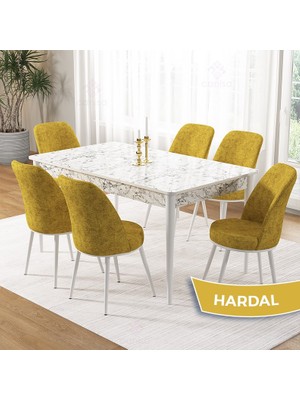 Pir Serisi 80X130 Sabit Beyaz Mermer Desen Mutfak Masa Takımı ve 6 Sandalye