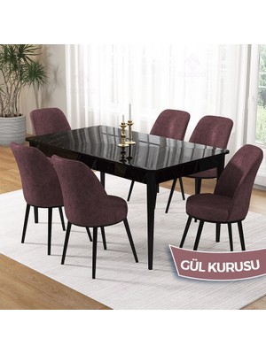 Pir Serisi, 80X130 Sabit Siyah Mermer Desen Mutfak Masa Takımı ve 6 Sandalye