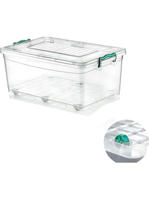Poly Time Tekerlekli Multibox Şeffaf Kilitli Saklama Düzenleme Kabı Kutusu - Dikdörtgen - 40 Litre