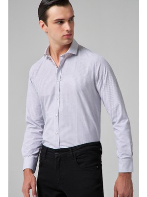 Twn Slim Fit Bordo Baskılı Gömlek