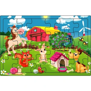 Sevimli Dostlar  3-9 Yaş Çocuklar Için 24 Parçalı Ahşap Puzzle Yapboz
