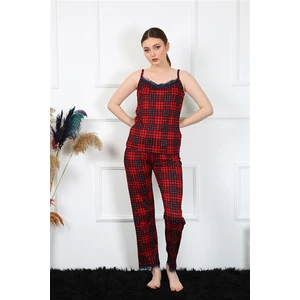Kadın Ip Askılı Kırmızı Ekoseli Pijama Takım 4135