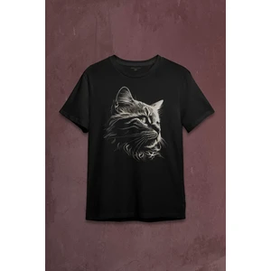 Kendim Seçtim Bıyıklı Kedi Minimal Çizim 3D Efektli Realist Sepya Siyah Baskılı Tişört  T-Shirt