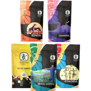 Bongardi Coffee 5X200 Gram Sumatra Kenya Santos Etiyopya Intense Blend Filtre Kahve Seti