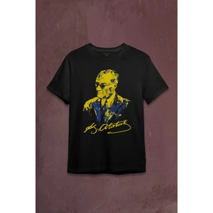Kendim Seçtim Atatürk  Sarı Lacivert Baskılı Tişört  T-Shirt