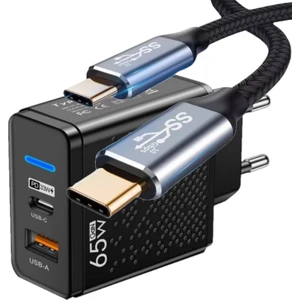 C8 Type-C Girişli 65W Şarj Adaptörü + C4 Type-C To Type-C 5A/100W/10GBPS Şarj Data ve 4K Görüntü Aktarım Kablosu -2mt