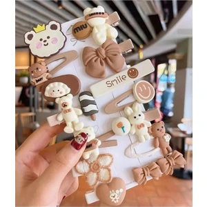 14 Parça Çocuk Çıt Çıt Pens Toka Seti Kahverengi