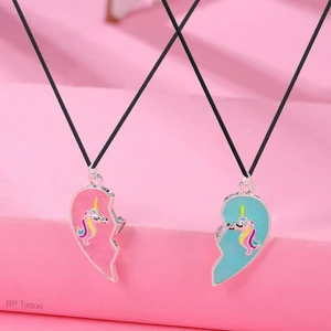 BP Tattoo Mıknatıslı Kalp Unicorn Best Friends Metal 2'li Arkadaşlık Kolyesi