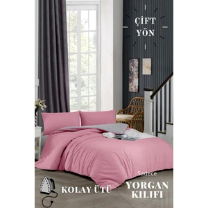 Ely Parker Kolay Ütülenebilir Çift Yönlü Yorgan Kılıfı Tek Kişilik Yatak (160X220) Pembe-Gri