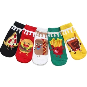 5'li Funny Food Desenli Patik Çoraplar Pamuklu