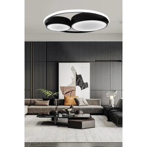 Ledmi Lighting Çift Halka Yuvarlak Siyah LED Avize, Kumandalı 3 Renk Aydınlatmalı, Plafonyer Avize Dimmerli