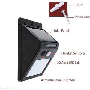 Hareket Sensörlü Güneş Enerjili LED Aydınlatma Dış Mekan Bahçe 20 LED Li